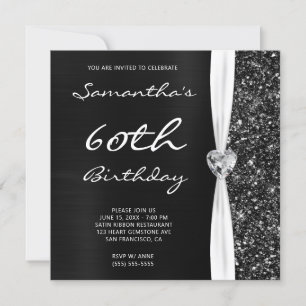 Convites Cinza Preto Ombre Foil Falso Brilho Glam Aniversár