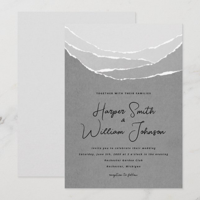 Convites cinza rasgada montanhas de papel (Frente/Verso)