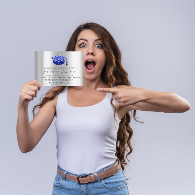 Convites Cinza Real Blue Simp para Estudantes do Partido fo (Graduate Party Student Silver Gray Royal Blue Simp Invitation)