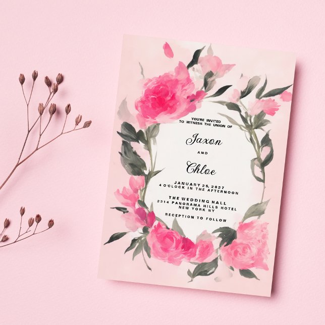 Convites Cinza rosa-d'água tema floral Casamento (Watercolor pink gray floral theme Wedding )