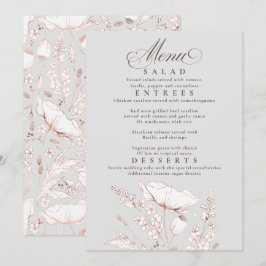 Convites Cinza Rosa de Flores Selvagens e Menu Casamento Br