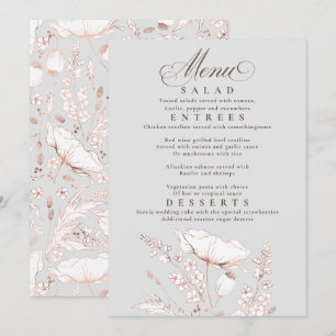 Convites Cinza Rosa de Flores Selvagens e Menu Casamento Br