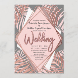 Convites Cinza Rosa de Palmeiras Tropicais Douradas Deixa C