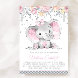 Convites Cinza Rosa Elefante Floral Diamond Girl Chá de fra