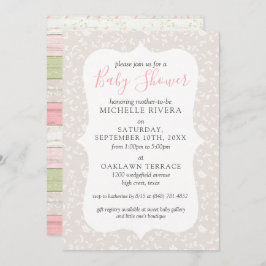 Convites Cinza Rosa Floral e Chá de fraldas Russo Sage