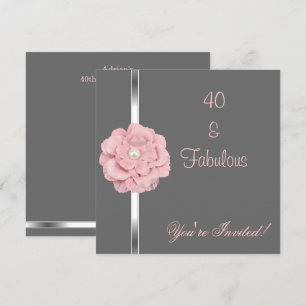 Convites Cinza Rosa Pérola Flor Branca Fabuloso Aniversário