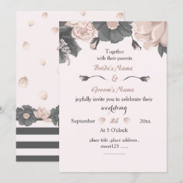 Convites cinza rosa poeirento flores maravilhosas casamento