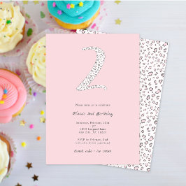 Convites Cinza rosa segundo aniversário-leopardo