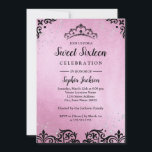 Convites Cinza Rosa Tiara Damask Sweet Sessenta<br><div class="desc">Mais elegantes 16 convites na Loja Little Bayleigh</div>