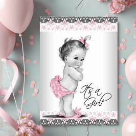 Convites Cinza Rosa Vintage e Chá de Bebê