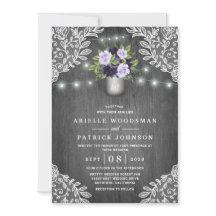 Cinza Roxa De Prata Floral Casamento Mason Jar