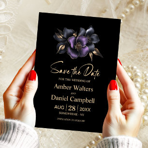 Convites Cinza Roxo Preto Floral Salvar Data
