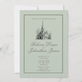 Convites Cinza Salvia Igreja Capela Casamento Moderno e Ele