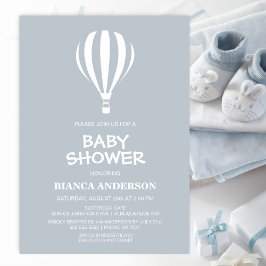 Convites Cinza simples Chá de fraldas de balão de ar quente