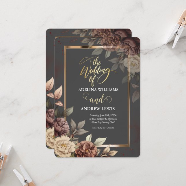 Convites Cinza Simples Minimalista, Casamento de Frame Dour (Frente/Verso In Situ)