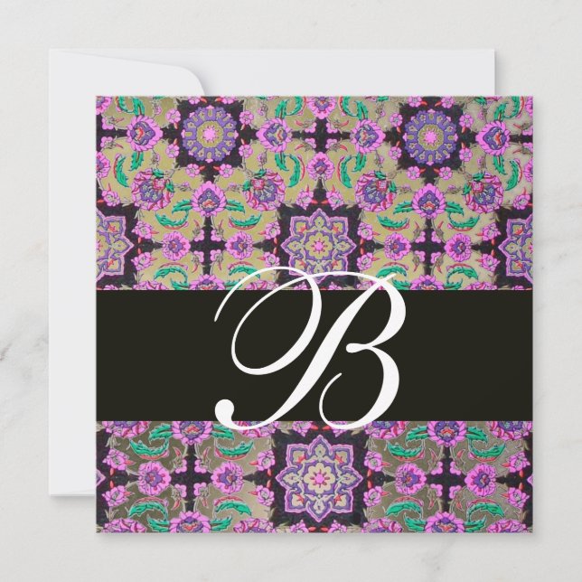 Convites CINZA TOPKAPI NEGRA PINK MONOGRAMA verde (Frente)