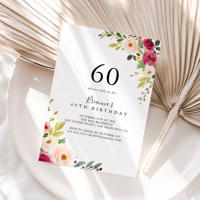 Convites Cinza verde Blush Floral 60ª Festa de aniversário (Criador carregado)