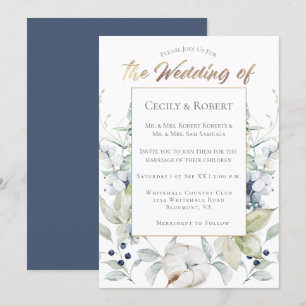 Convites Cinza Verde de inverno Casamento Floral de inverno