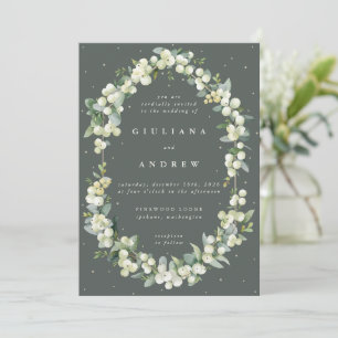 Convites Cinza Verde Snowberry+Eucalyptus Casamento no inve