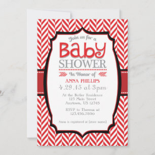Convites Cinza Vermelha Herringbone Baby Shower Invasores