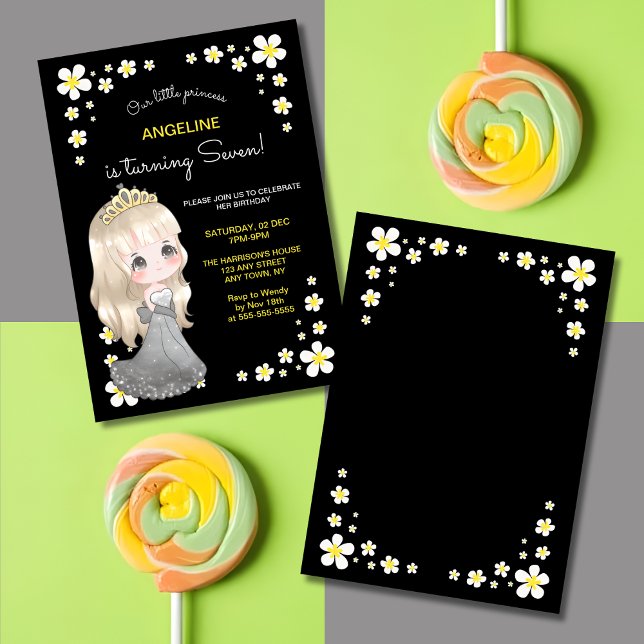 Convites Cinza Whimsso Vestida Princesa Floral Aniversário (Criador carregado)