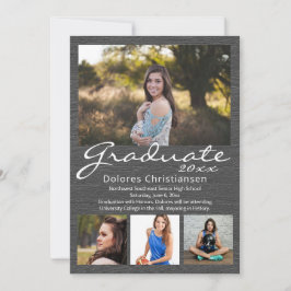 Convites Cinza Woodgrain Modern 4 Graduação de Foto