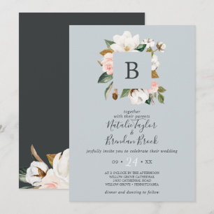 Convites Cinzas Azuis Magnolia Elegantes Em Um Casamento
