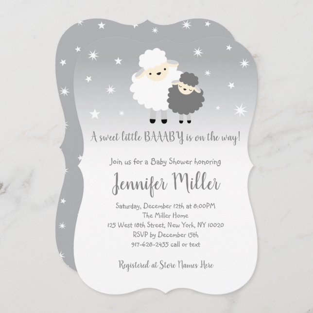 Convites Cinzas bonitas e Chá de fraldas de lâmina branca (Frente/Verso)