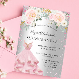 Convites Cinzas cor-de-prata de Quinceanera, luxo