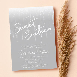 Convites Cinzas das Luzes Modernas e Sweet Branco 16