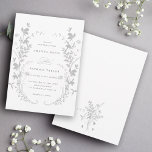 Convites Cinzas de Casamento de Wreath Silhouette Silhouett<br><div class="desc">Este convite elegante apresenta flores silvestres como uma coroa e iniciais no verso. Para uma personalização mais avançada deste design,  clique no BOTÃO FERRAMENTA DESIGN AZUL acima! Itens correspondentes também estão disponíveis.</div>