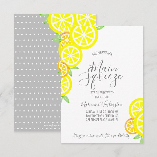 Convites Cinzas de CHÁ DE PANELA de limão de Verão, SQUEEZE (Frente/Verso)