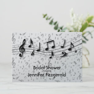 Convites Cinzas de prata e Chá de panela de notas de músi