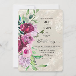 Convites Cinzas Decorativas de Portas com Vinho e Rosas Ros