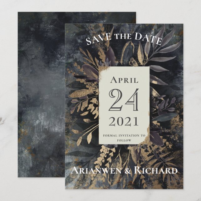 Convites cinzas Douradas e ardentes salvam nossa data (Frente/Verso)