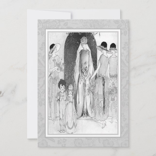 Convites Cinzas e branco nupciais do chá do partido do 1920 (Frente)