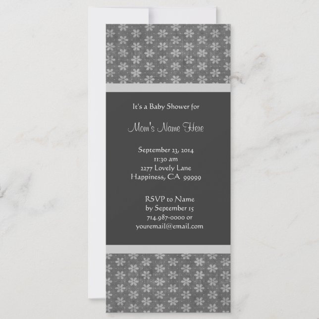 Convites Cinzas e Silver Damask Baby Shower (Frente)