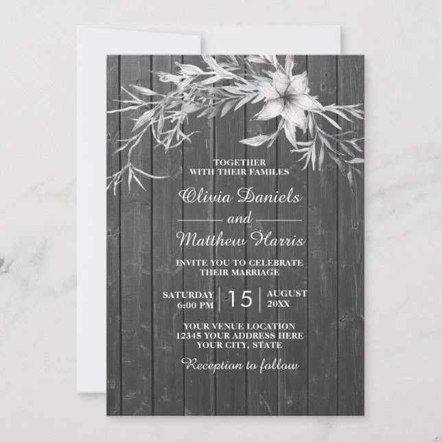 Convites cinzas elegantes. Casca de madeira (Frente)