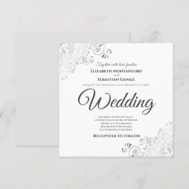 Convites Cinzas Elegantes de Prata e Casamento Quadrado Bra