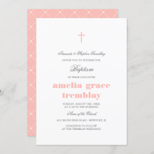 Convites Cinzas Elegantes e Batismo Rosa Rosa