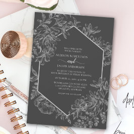 Convites Cinzas Elegantes e Casamento Floral Geométrico Bra
