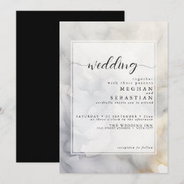 Convites Cinzas Elegantes e Nuvem Suave Dourada Pálida