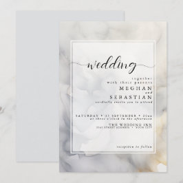 Convites Cinzas Elegantes e Nuvem Suave Dourada Pálida