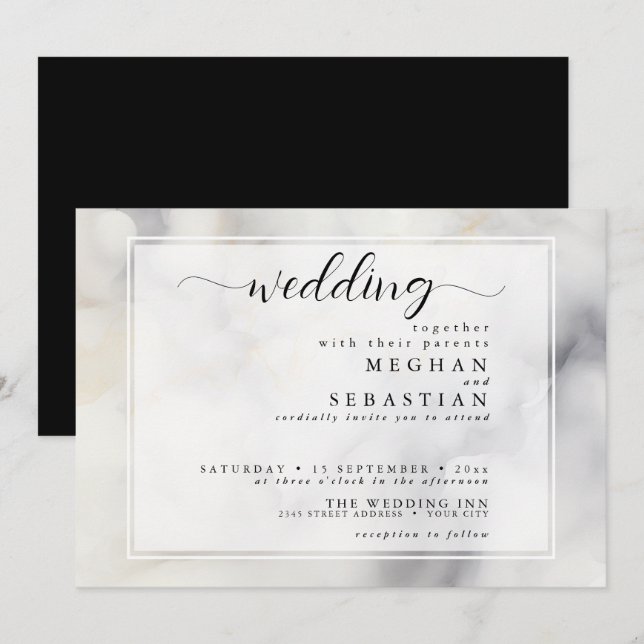 Convites Cinzas Elegantes e Nuvens Suaves Douradas Pálidas (Frente/Verso)