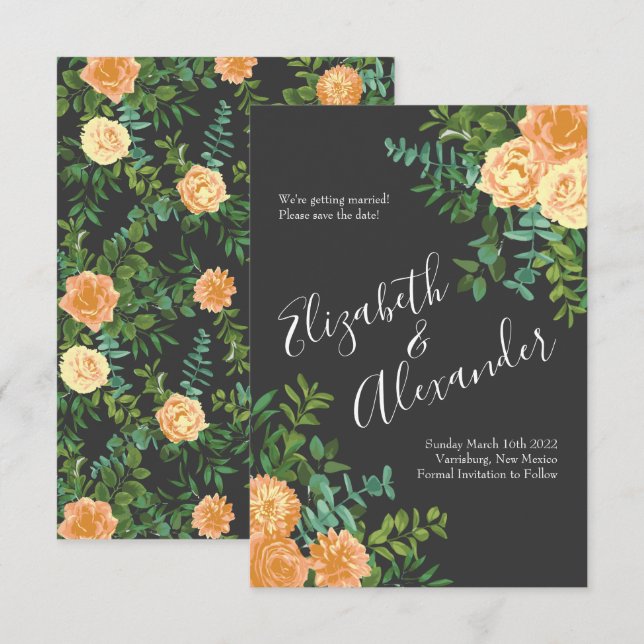 Convites Cinzas Escuras cada Floral Moderno Casamento (Frente/Verso)