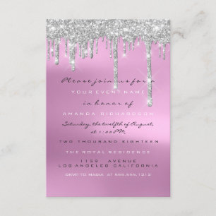 Convites Cinzas Glitter Drips Silver Pink Bridal Sweet 16º