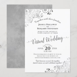 Convites Cinzas Lacy Silver e Casamento Virtual Elegante Br