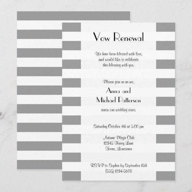 Convites Cinzas, Linhas, Padrão Raspado, Renovação de Vow (Frente/Verso)