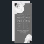 Convites Cinzas Modernas   Casamento Anêmono Branco<br><div class="desc">Um convite de casamento simples e moderno,  com um fundo de cinza e texto de cinza. Ilustrações de flores brancas anêmonas no canto superior esquerdo e inferior direito.</div>