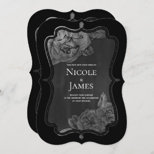 Convites Cinzas Negras Vintage Floral